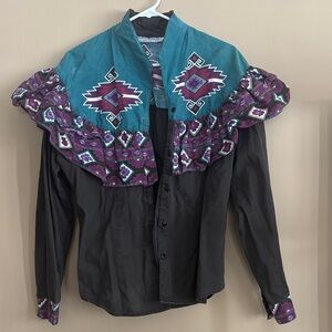 Men's Black and Teal Western Shirt